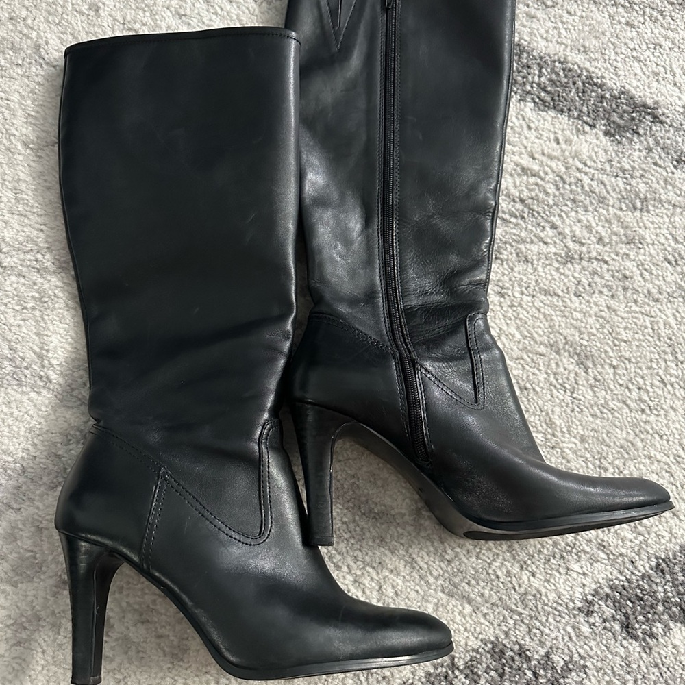Ralph Lauren Classic Black Leather Stiletto Boots